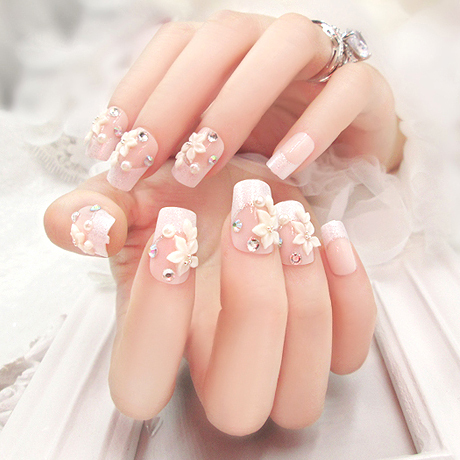 假指甲成品 包邮 结婚花朵唯美新娘指甲片24贴片 美甲成品