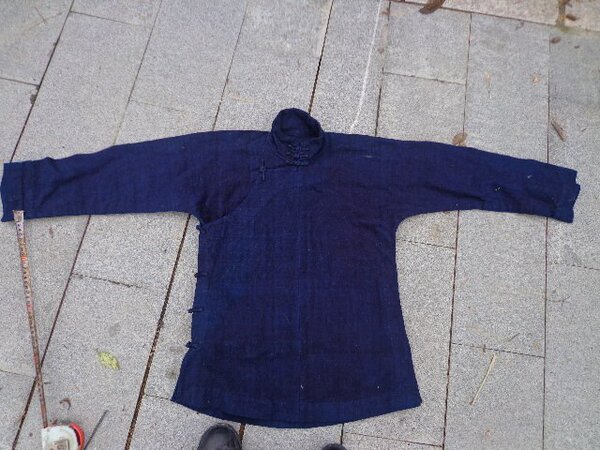 热卖古老全手工缝制印染老粗布土布蓝色长款单层女款衣服,包老古