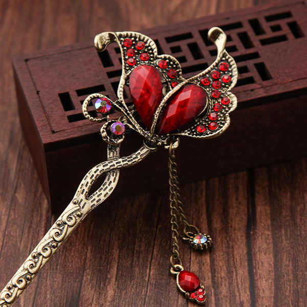 包邮韩国头饰盘发发饰步摇流苏古典复古古装盘头蝴蝶发簪特价簪子