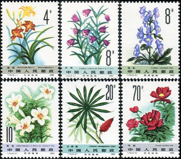 新中国特种邮票套票 t72 1982年药用植物第二组6全新 原胶全品