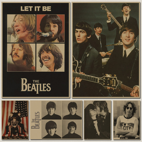 披头士 beatles 列侬怀旧复古音乐摇滚牛皮纸海报 装饰画芯贴挂画