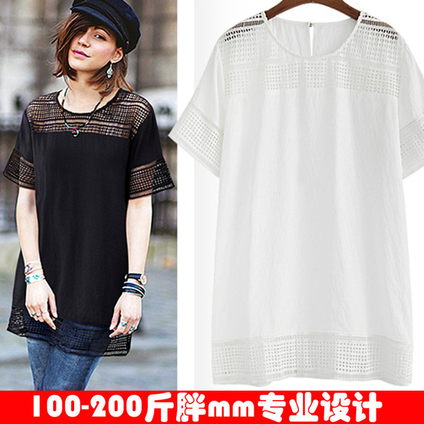 2016年夏季加肥加大码胖mm200斤宽松镂空棉麻上衣连衣裙款8629