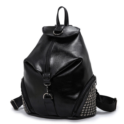 庄记正品女包欧美真皮双肩包女包牛皮铆钉背包单肩大容量旅行书包