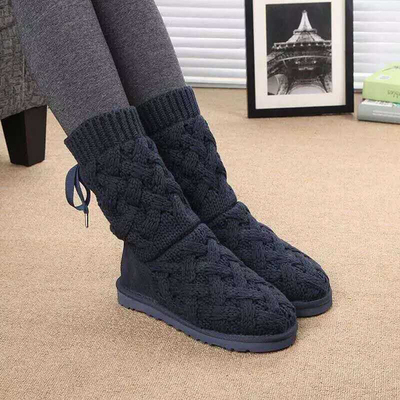 欧美2015新款毛线拼接针织中筒靴蝴蝶结系带女靴子舒适保暖雪地靴