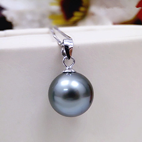 珍珠大溪地黑珍珠吊坠 天然海水珍珠项链坠 18k金 正圆无暇-淘宝台湾