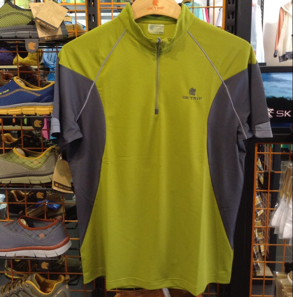 sktrip美国狮牌户外男士新款速干短袖 半开衫拉链防晒t恤f1021327