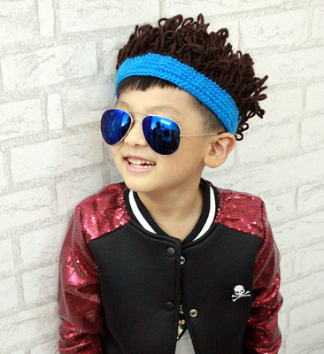 街舞演出必备儿童爆炸头毛线帽男女宝假发帽韩国复古童帽恺恺秀