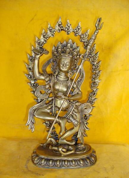 f-031 藏传佛教用品金刚亥母铜佛像猪头空行母带背光可装藏