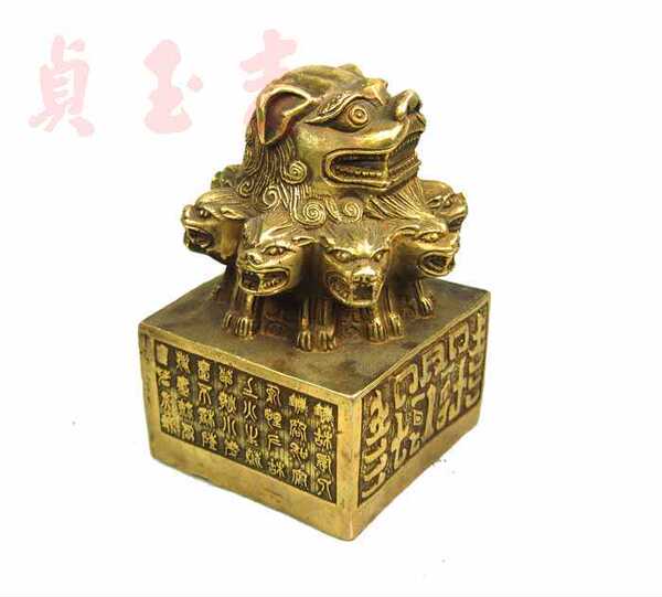 正品开光纯铜狮子印章摆件 九狮铜印章铜质狮子头印玺风水摆设