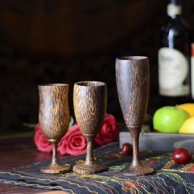 泰国进口实木酒杯酒具鸡翅木酒杯家用红酒杯高脚杯木杯子复古酒杯