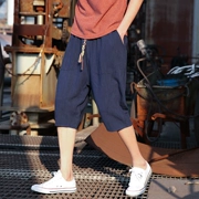 Quần short nam cắt quần xu hướng lỏng Trung Quốc quần áo nam Hanfu tấm khóa cotton và vải lanh năm quần quần thường - Quần short