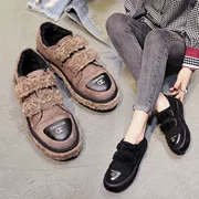 Màu sắc phù hợp với Velcro cộng với giày nhung cotton mùa đông dày giày đậu Hà Lan 2018 phiên bản mới của Hàn Quốc thấp để giúp giày sinh viên triều