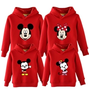 Chuột Mickey cha mẹ-con Mickey áo len bé trai và bé gái cộng với quần áo nhung một gia đình ba con hoodies đỏ