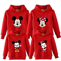 Chuột Mickey cha mẹ-con Mickey áo len bé trai và bé gái cộng với quần áo nhung một gia đình ba con hoodies đỏ thoi trang tre em