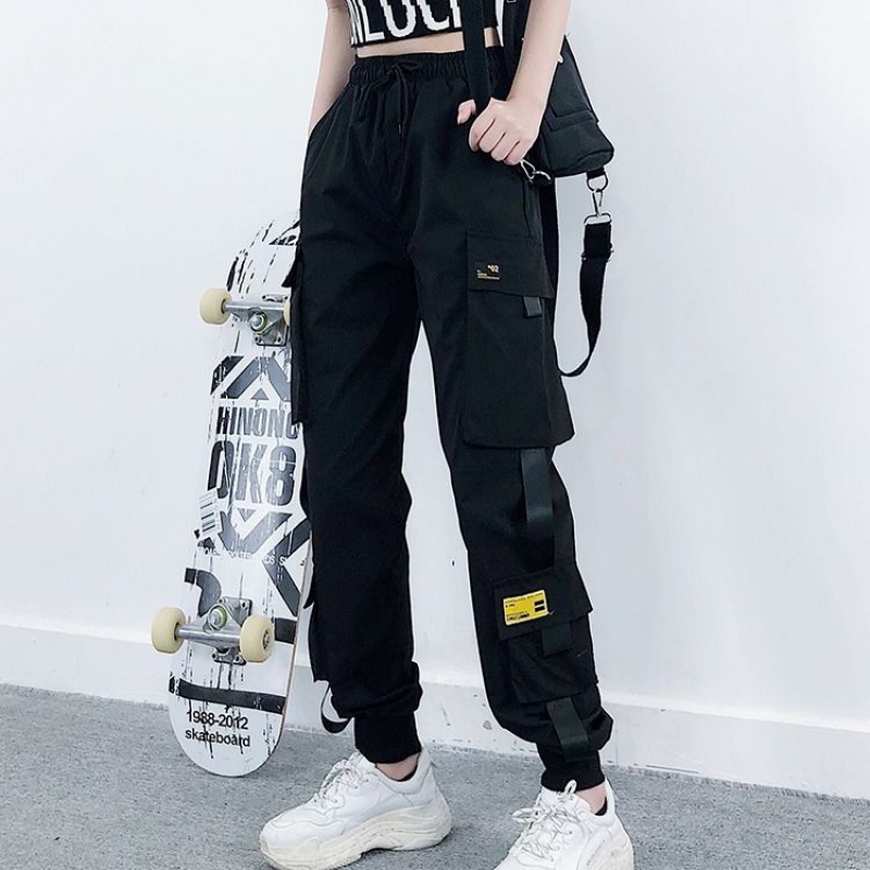 新品工装裤女宽松韩版学生运动休闲黑色哈伦百搭九分束脚裤子女