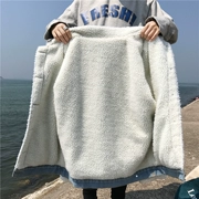 Áo khoác denim có đệm cotton nữ mùa thu đông 2018 mới dành cho học sinh Hàn Quốc rộng rãi cộng với áo khoác cotton nhung dày
