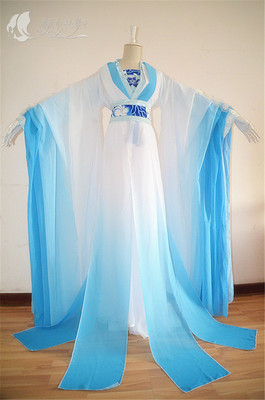 taobao agent Clothing, white Hanfu, cosplay, gradient, with embroidery