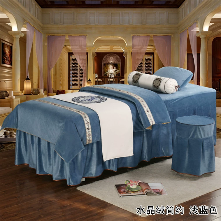 Cao cấp làm đẹp trải giường bốn mảnh thẩm mỹ viện dày pha lê nhung châu Âu bông massage giường đơn giản phong cách Bắc Âu - Trang bị tấm