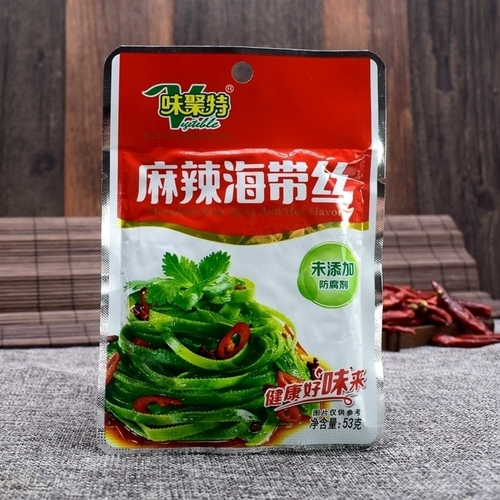 Откройте сумку и съешьте ароматизированную пряную морскую полосу 53G Meishan Specialty упаковку под едой пряные закуски