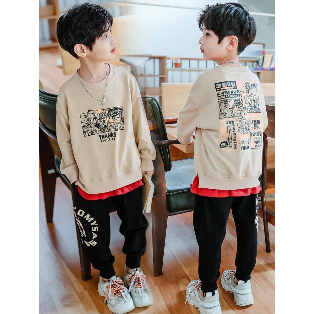 Apricot Top + Black PantsChildren's wear Boy Autumn clothes suit 2020 new pattern singleton  / Two piece set boy Spring and Autumn Handsome Foreign style Korean version tide