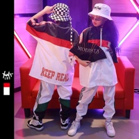 Khiêu vũ đường phố hip hop trang phục thể thao hip hop phù hợp với bé trai và bé gái hiphop Trẻ em mùa hè tay áo ngắn nước triều - Trang phục áo khoác trẻ em nữ