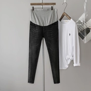 Quần bà bầu xuân hè 2018 mới cộng với quần nhung dày cho bà bầu quần jeans ống quần dài mùa thu và mùa đông chất liệu nâng bụng