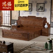 wenge Phi giường gỗ gụ đôi khắc gỗ gụ con trai cũ của một trăm giường cảnh quan mới đồ nội thất bằng gỗ gụ cổ Trung Quốc - Giường
