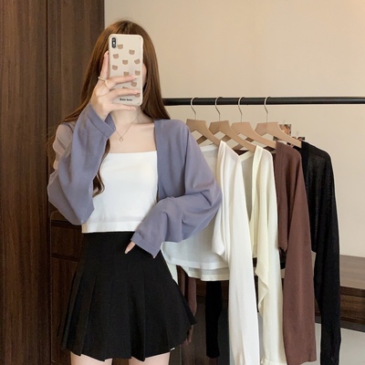 taobao agent Shawl, knitted cardigan, trench coat, short top, UV protection, plus size, western style