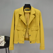 Áo khoác da 2019 xuân hè phù hợp với cổ áo Thời trang Hàn Quốc eo ngắn eo cao giảm béo áo khoác da xe máy thủy triều - Quần áo da