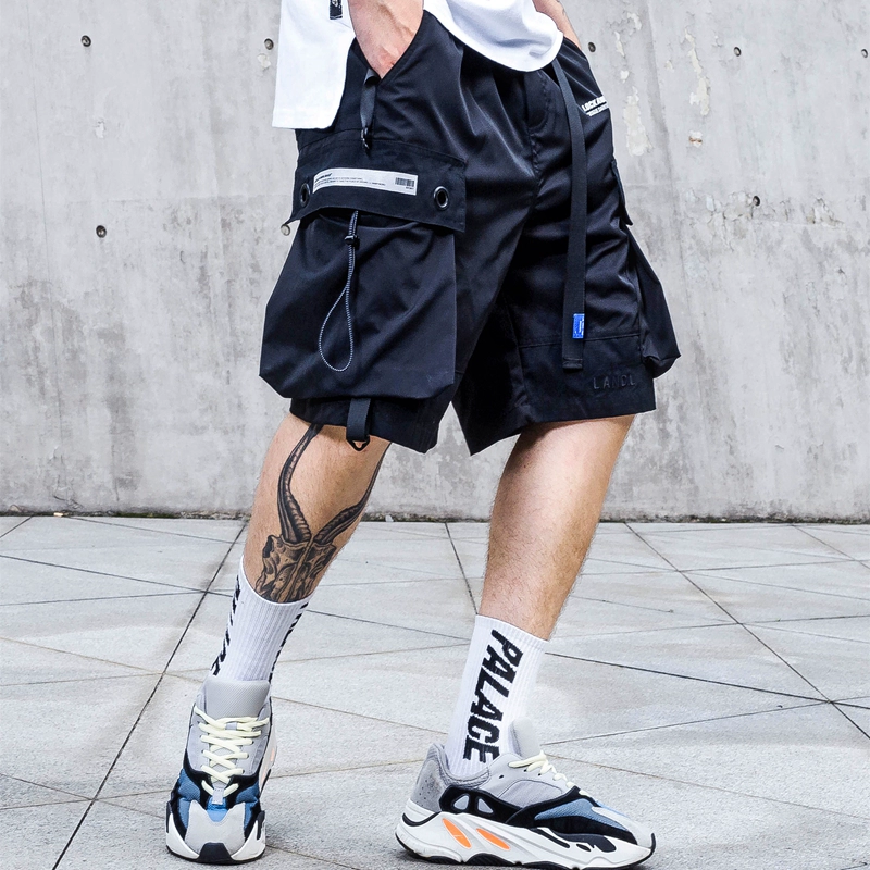 Guochao phiên bản Hàn Quốc của quần lửng ống loe thời thượng quần short nam thương hiệu Yu Wenle có chức năng quần thể thao 5 túi đa điểm - Quần Jogger