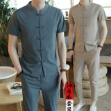 Летняя футболка с коротким рукавом, комплект, шелковая ретро одежда, коллекция 2021, китайский стиль, из хлопка и льна