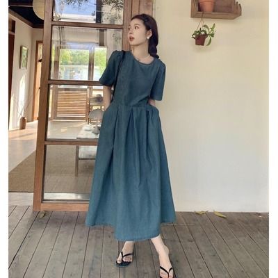 taobao agent Fresh summer denim skirt, elite sophisticated dress, plus size