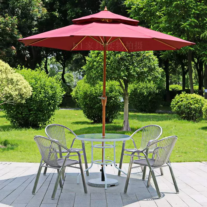 Bàn ghế inox cafe sân vườn ngoài trời có ô che nắng kết hợp bàn ghế thư giãn ngoài trời Bộ dù che nắng - Bàn ghế ngoài trời / sân
