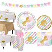 Высокое покрытие в INS Unicorn Unicorn's Детский день рождения на день рождения бумажный чашка бумага, нож, баннер для баннера десерт десерт.