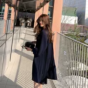 Đầm suông xếp li thướt tha dài tay 2019 tải mới Hàn Quốc mua quần áo nữ đích thực - Cộng với kích thước quần áo