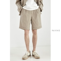 [NANS] Легкие имитационные двойные складки переворачивают и распущенные брюки с широкими брюками / широкие шорты