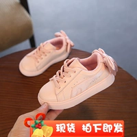 Кроссовки с бантиком, детская нескользящая спортивная обувь, белая обувь, из натуральной кожи, в корейском стиле