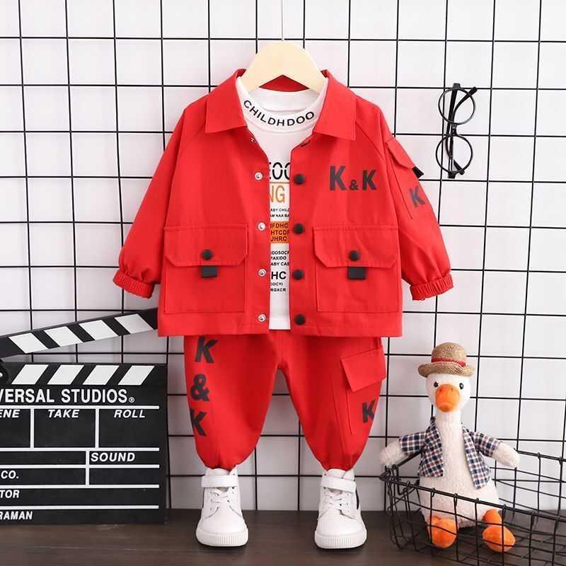 Three Piece Red & Sj-kk Toolingbaby Autumn clothes Boy Spring and Autumn suit 2021 new pattern Foreign style Three piece set tide baby clothes handsome Children's wear