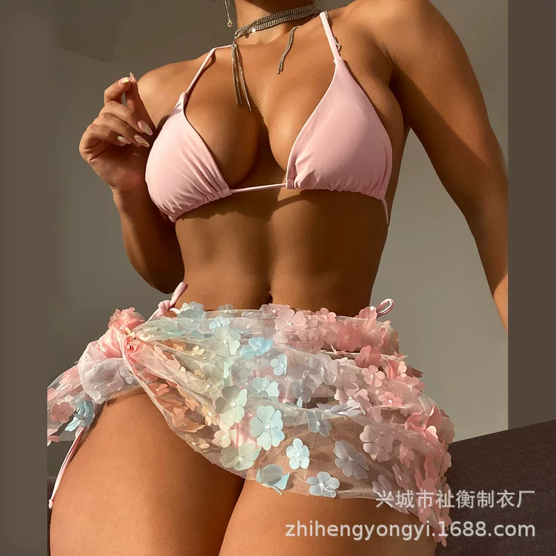 Пляжный купальник, sexy набор, пояс, городской стиль, набор из 3 предметов, европейский стиль