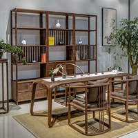 Gỗ óc chó đen Trung Quốc mới kết hợp bàn ghế trà Zen đồ gỗ rắn hiện đại tối giản phòng trà bàn trà bàn học - Nhà cung cấp đồ nội thất nội thất gỗ treo tường