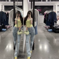 FBB Limit Summer Новый универсальный мульти -карманный дизайн Gongcong 捏 捏 Стирать синие джинсовые брюки Женские модные