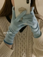 Экспортный заказ корейский блоггер Осень и зимний согревающий перчатки Женские пальцы могут коснуться экрана Длинные пальцы с помощью кашемира имитации дыр.