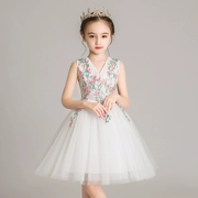 Váy công chúa trắng cô gái nước ngoài cô gái hoa chủ nhà váy trẻ em trang phục piano mùa hè - Váy trẻ em