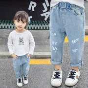 Kho báu nữ mùa xuân và mùa hè mỏng mới quần jeans mềm 1-3 cô gái quần muỗi 2 quần mỏng giản dị 4 tuổi phiên bản Hàn Quốc của những người nở hoa 5 - Quần