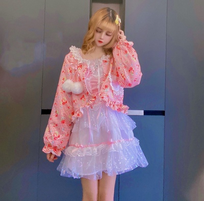 taobao agent Fleece jacket, Lolita style, floral print