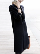 Áo khoác nữ hàn quốc 2018 mới màu đen mùa đông len mỏng phù hợp với áo khoác cashmere - Trung bình và dài Coat
