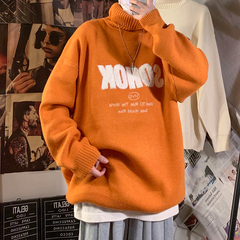 冬季高領毛衣橘色加厚韓版潮流ins慵懶風針織衫情侶