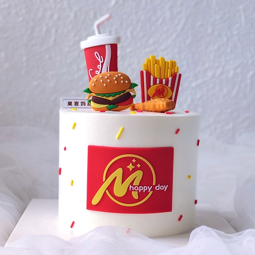 Запеченное торт декоративный орнамент гамбургер Fresh Fries Friess Soft Glue Plug -в мужской и женской радужной сети Rainbow Net Red Plug -In Set