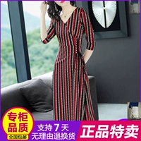 HILADY 彤 quần áo xuân hè 2019 thời trang mới Đầm cổ chữ V kiểu dáng sọc retro F1740 - Quần áo ngoài trời mẫu áo gió đẹp 2020