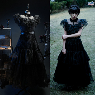 taobao agent Adams Black Dress on Wednesday Dance, a cosplay dress addams dark loli Halloween